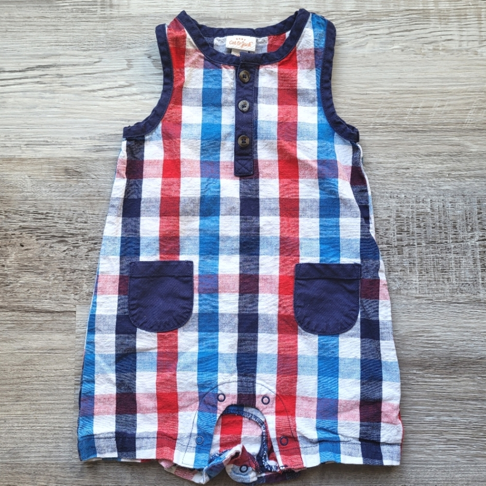 🥳2/$20 or 3/$25 Cat & Jack Red White and Blue Plaid Onesie size 12 months